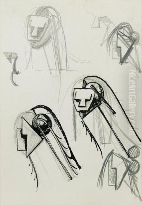 Trois Etudes De Tete Oil Painting by Julio Gonzalez