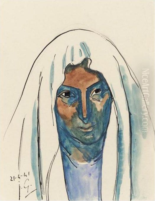 Vierge Bleue Et Ocre Oil Painting by Julio Gonzalez