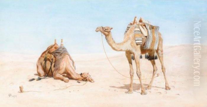 Camels Resting In The Desert Oil Painting by Frederick Goodall