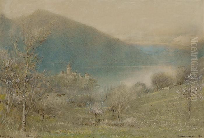 Lake Thun From Spiez Oil Painting by Albert Goodwin