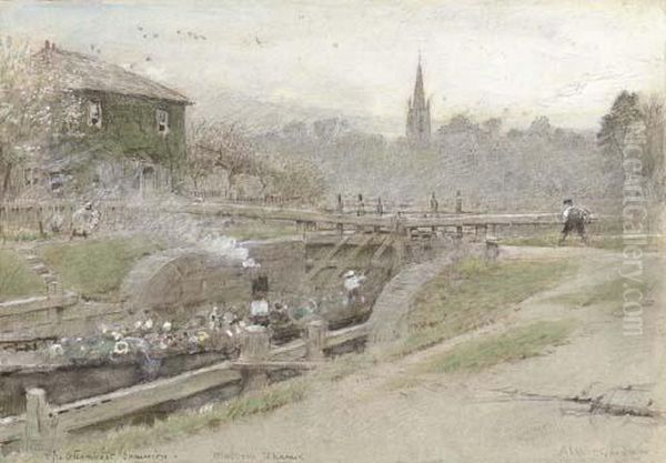 The Steamboat Excursion On The Thames At Marlow Oil Painting by Albert Goodwin