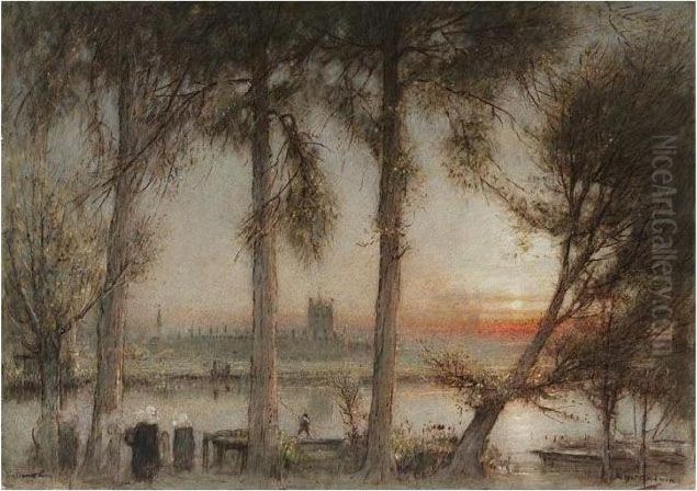 The Convent Ferry Oil Painting by Albert Goodwin