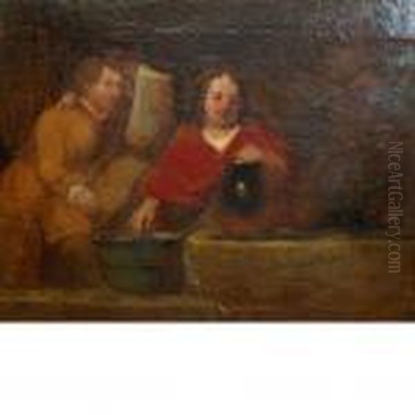 Figures In An Interior Oil Painting by Francisco Goya Fuendetodos