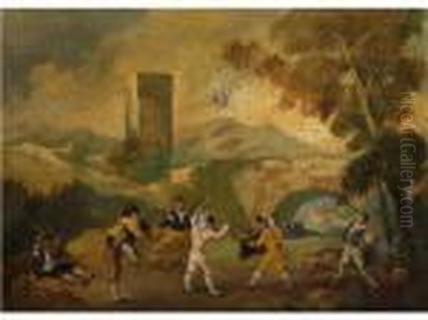 Spielende Kinder In Einer Landschaft Oil Painting by Francisco Goya Fuendetodos