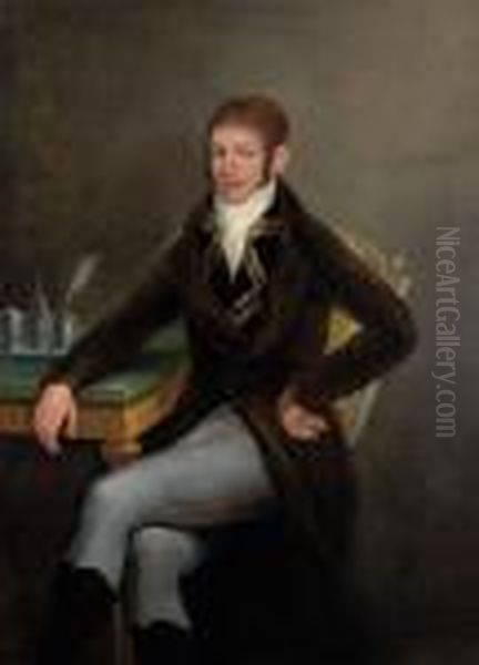 Retrato De Donjoaquin Peralta Sentado Junto A Una Mesa Con Escribania Oil Painting by Francisco Goya Fuendetodos