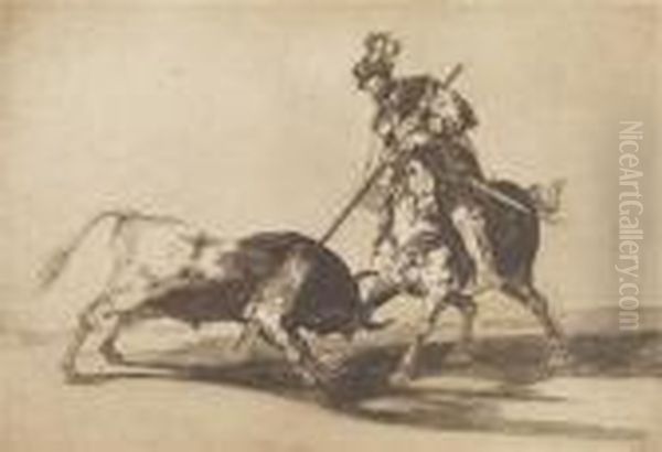 El Cid Campeador Lanceando Otro Toro Oil Painting by Francisco Goya Fuendetodos