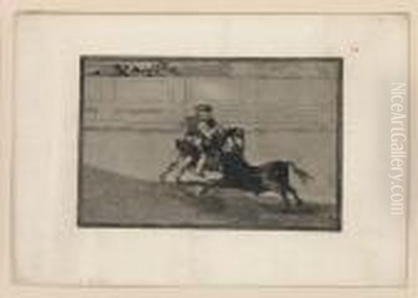 Un Caballero Espanol En Plaza Quebrando Rejoncillos Sin Auxilio De Los Chulos Oil Painting by Francisco Goya Fuendetodos