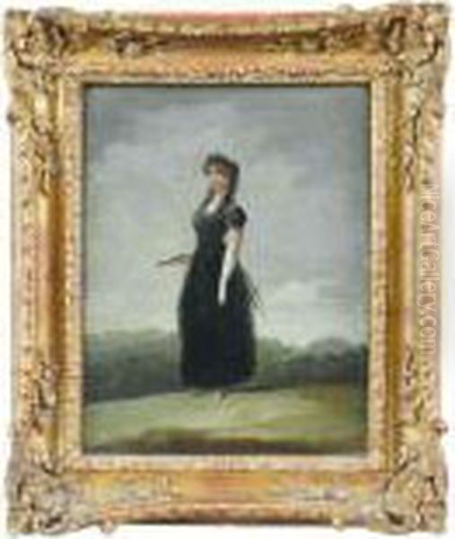 Jeune Femme A L'eventail Oil Painting by Francisco Goya Fuendetodos