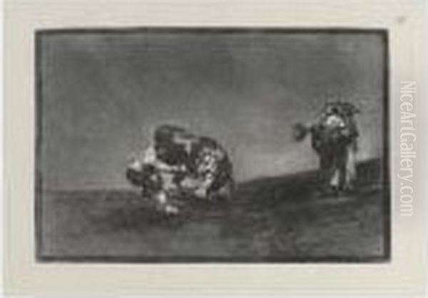 El Mismo Vuelca Un Toro En La Plaza De Madri Oil Painting by Francisco Goya Fuendetodos