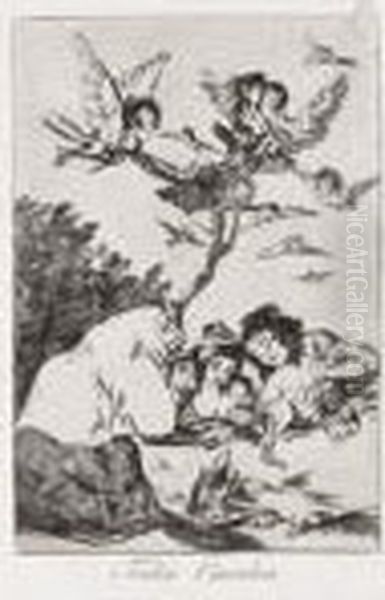 4 Acqueforti - Acquetinte Tavole Numero 19, 57, 58 E 62 Dalla Serie Los Caprichos Oil Painting by Francisco Goya Fuendetodos