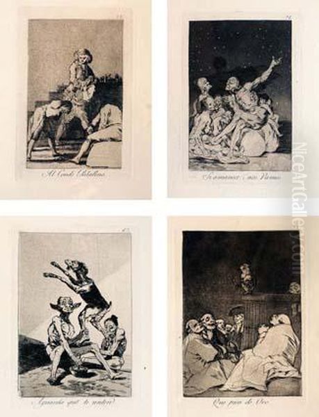 4 Acqueforti - Acquetinte, Tavole Numero 33, 53, 67 E 71 Dalla Serie Los Caprichos Oil Painting by Francisco Goya Fuendetodos