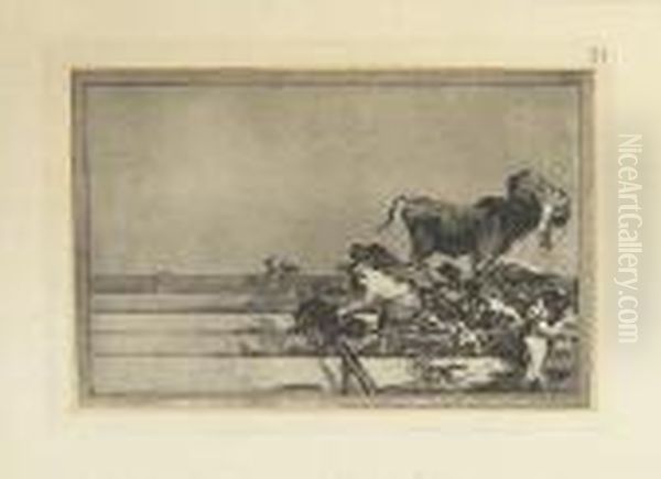 Three Etchings With Aquatint From La Tauromaquia. Oil Painting by Francisco Goya Fuendetodos