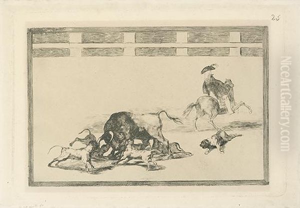 Echan Perros Al Toro. Oil Painting by Francisco Goya Fuendetodos