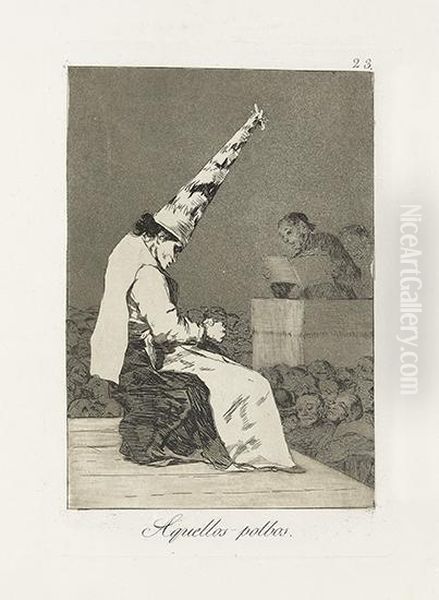 Three Etchings With Aquatint From Los Caprichos. Oil Painting by Francisco Goya Fuendetodos