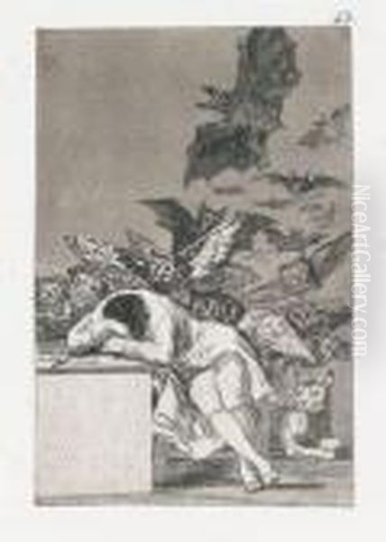 Der Schlaf Der Vernunft Bringt Ungeheuer Hervor Oil Painting by Francisco Goya Fuendetodos