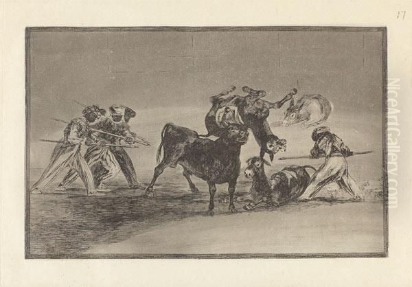 Palenque De Los Moros Hecho Con Burros Para Defenderse Del Toro Embolado Oil Painting by Francisco Goya Fuendetodos