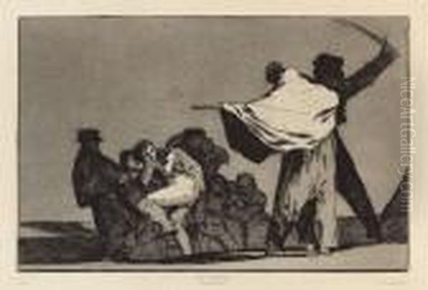 Que Guerrero! - Una Reina Del Circo. - Otras Leyes Por El Pueblo. - Lluvia De Toros. Oil Painting by Francisco Goya Fuendetodos