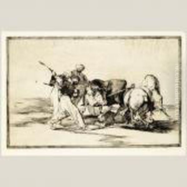 Los Moros Establecidos En Espana Lancean Un Toro En Elcampo Oil Painting by Francisco Goya Fuendetodos