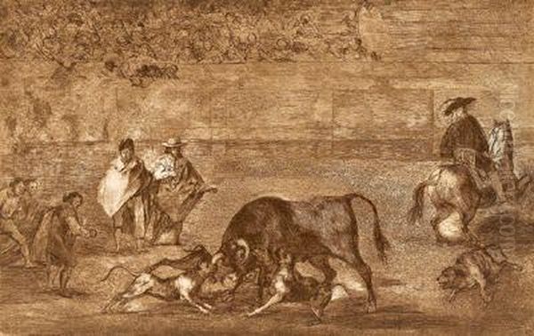 Perros Al Toro Oil Painting by Francisco Goya Fuendetodos