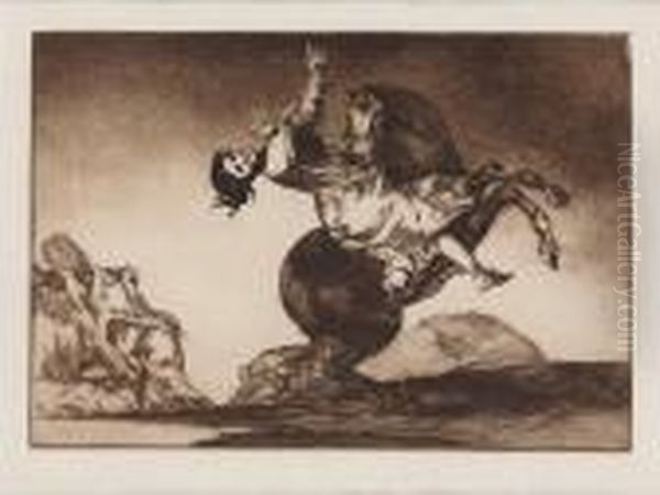 La Jeune Femme Emportee Par Un Cheval Qui Se Cabre Oil Painting by Francisco Goya Fuendetodos