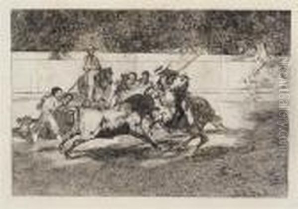 El Esforzado Rendon Picando Un 
Toro, De Cuya Suerte Murio En Laplaza De Madrid, Plate 28 From La 
Tauromaquia (harris 231) Oil Painting by Francisco Goya Fuendetodos