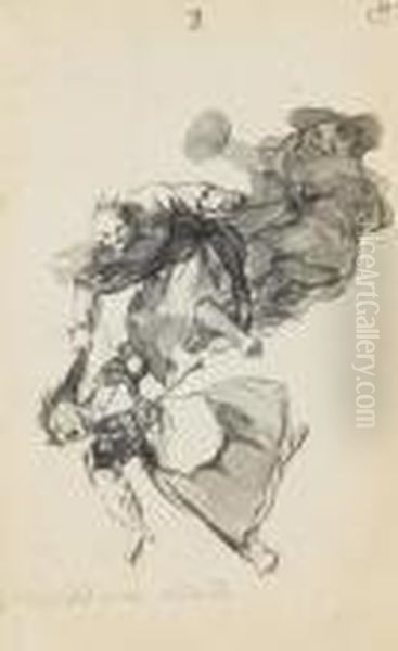Bajan Rinendo (they Go Down 
Quarrelling) Or Vision De Bajar Rinendo(vision: Going Down Quarrelling) Oil Painting by Francisco Goya Fuendetodos