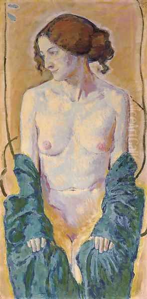 Weiblicher Akt mit blauem Schal Oil Painting by Koloman Moser