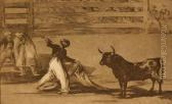 Origen De Los Arpones O Banderillas, Pl. 7 (from Latauromaquia) Oil Painting by Francisco Goya Fuendetodos