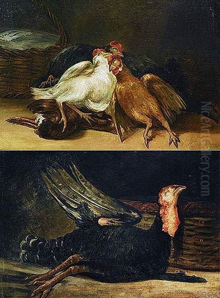 Pavo Muerto Y Cesto / Pajaros Muertos Y Canasta Oil Painting by Francisco Goya Fuendetodos