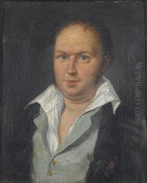 Portrait Of A Gentleman, Small 
Half-length, In A Dark Blue Jacket, A Pale Blue Waistcoat And An Open 
Shirt Oil Painting by Francisco Goya Fuendetodos