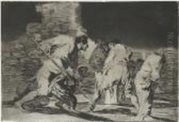 Disparate Furioso; Disparare Generale (pls. 6 & 9), From Los Proverbios Oil Painting by Francisco Goya Fuendetodos