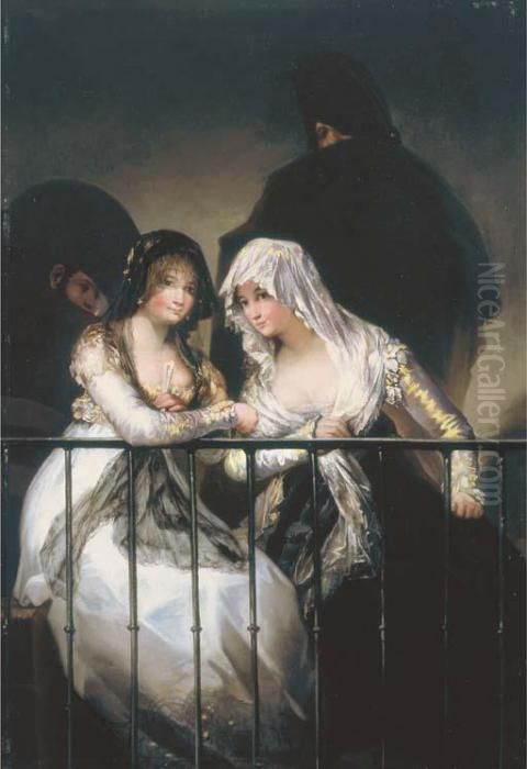 Majas En El Balcon Oil Painting by Francisco Goya Fuendetodos