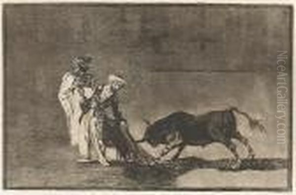 El Animoso Moro Gazul, Pl. 5; Los Moros Hacen Otro Capeo, Pl. 6, From Tauromaquia Oil Painting by Francisco Goya Fuendetodos