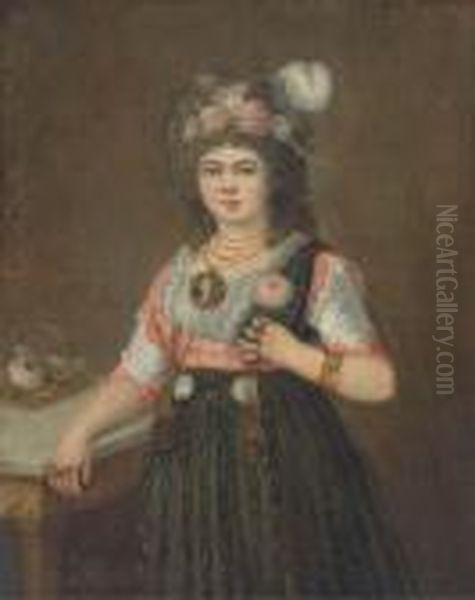 Portrait Of A Lady, Three Quarter-length, With Her Right Hand On Atable Oil Painting by Francisco Goya Fuendetodos