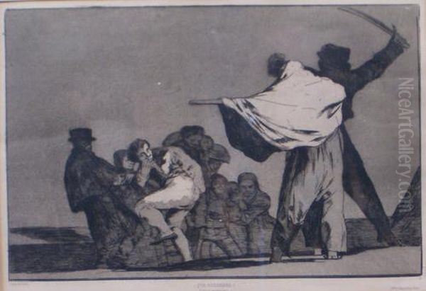 Dos A Uno, Meten La Paja En El Culo Oil Painting by Francisco Goya Fuendetodos