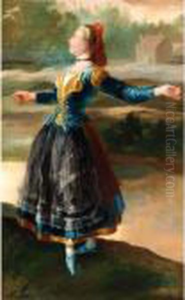 Study Of A Maja, Full Length, Dancing In A Landscape Oil Painting by Francisco Goya Fuendetodos