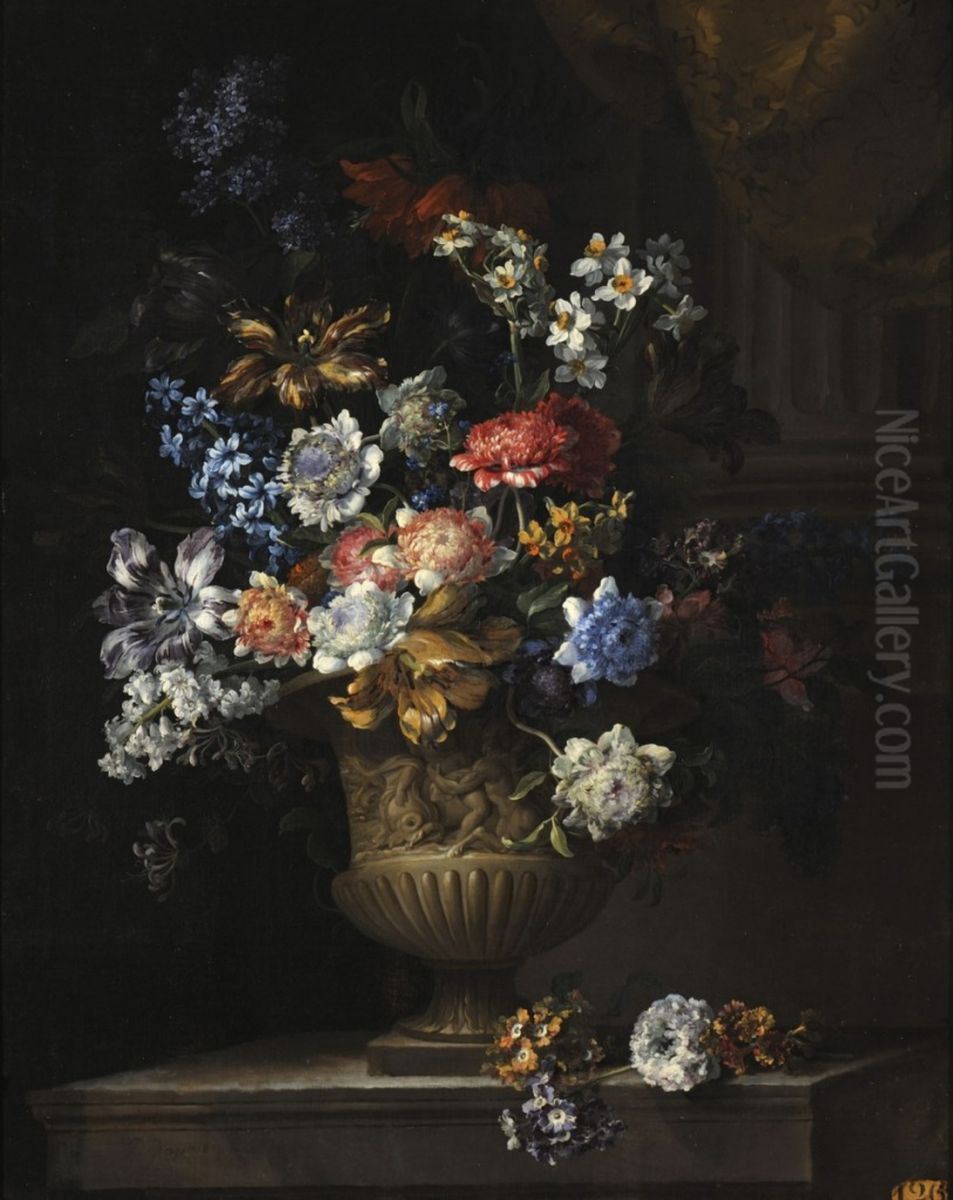 Flowers in a Vase Oil Painting by Jean-Baptiste Monnoyer