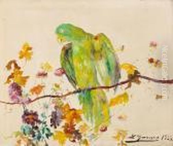 A Parrot On A Branch Oil Painting by Luis Graner Arrufi