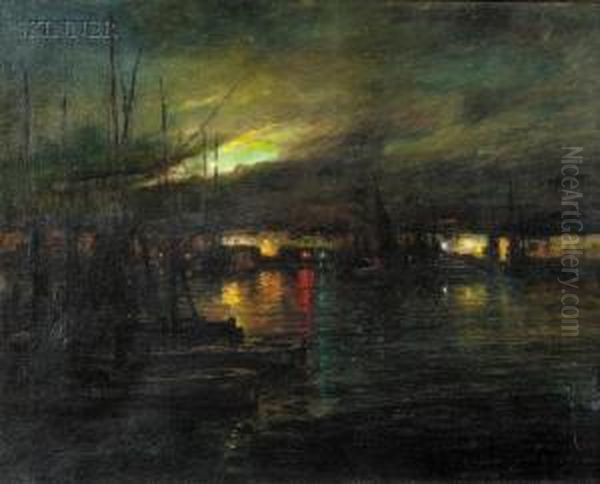 Port View At Dusk Oil Painting by Luis Graner Arrufi