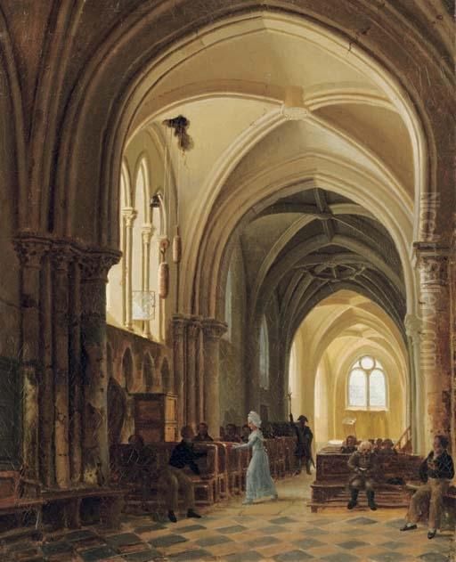 In A Sunlit Church Oil Painting by Francois-Marius Granet