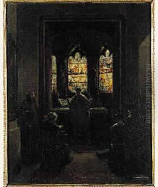 Une Messe A L'interieur De La Chapelle Du Chateau De
 Maintenon Oil Painting by Francois-Marius Granet