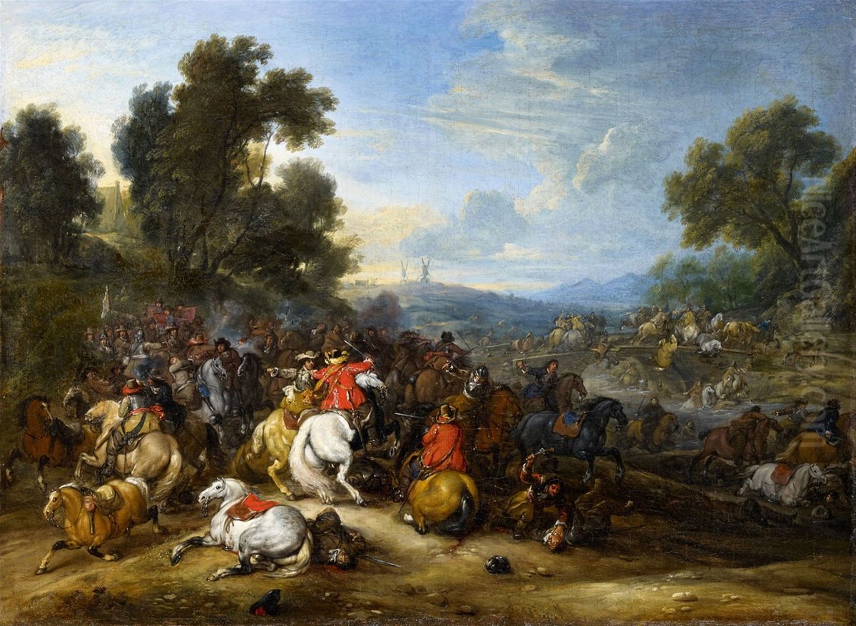 Cavalry Engagement Oil Painting by Adam Frans van der Meulen