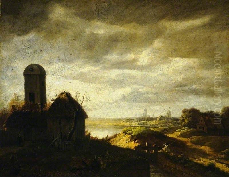Landscape With Windmills Oil Painting by Georges Michel