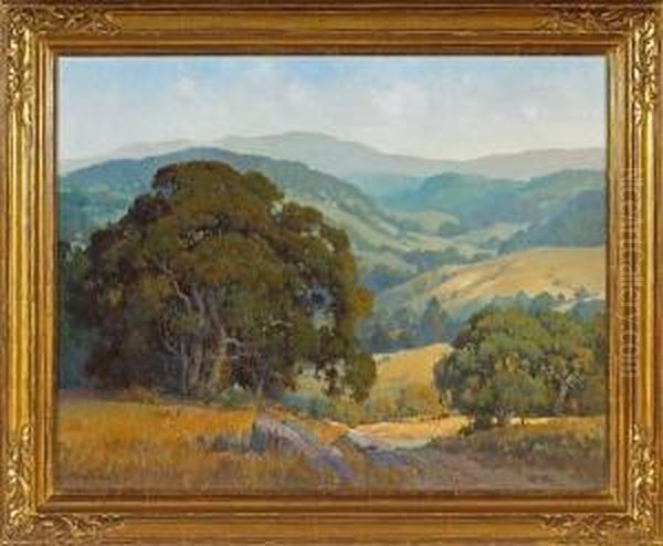 Cattle Grazing Amongst Marin Oaks Oil Painting by Percy Gray
