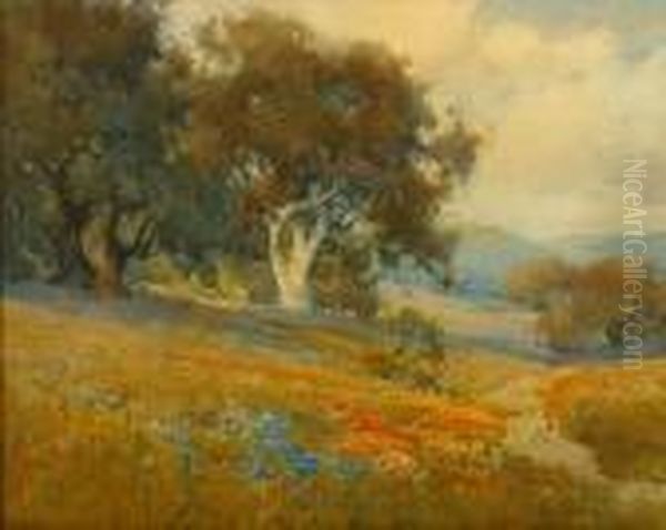 N.a. Oak Glade With Poppies 
& Lupine S L/r: Percy Gray W/c On/p Under Glass Sight: 15.5 X 19.5 Oil Painting by Percy Gray