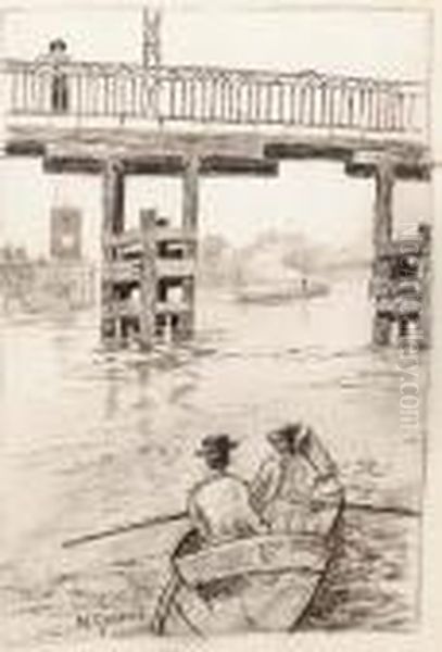 The South West Corner Of Oakley 
Street, With Old Cadogan Pier; And Old Battersea Bridge (illustrated) Oil Painting by Walter Greaves