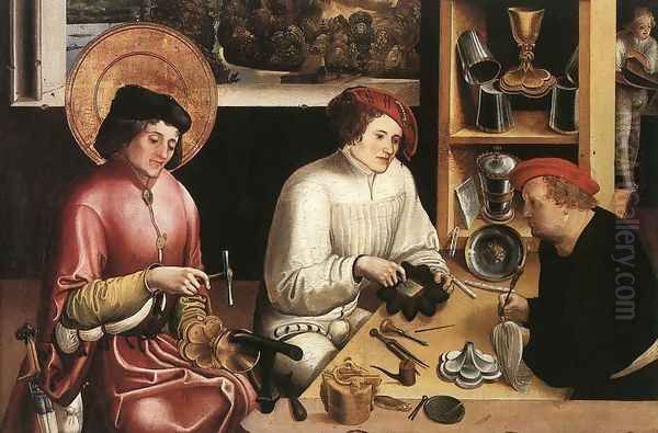 St Eligius in the Workshop Oil Painting by Niklaus Manuel Deutsch