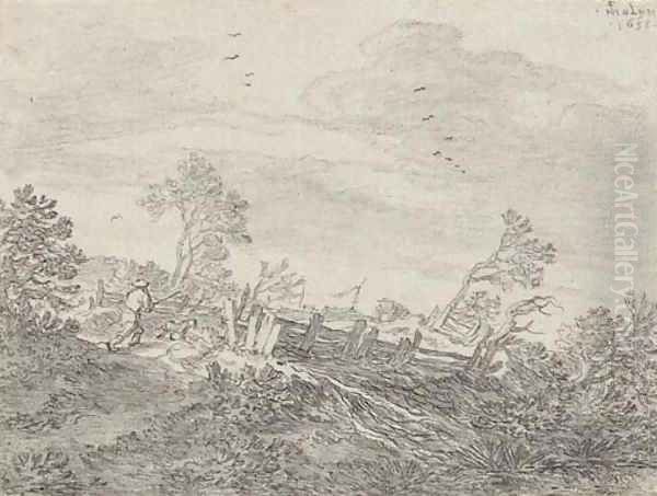 A peasant and his dog in a landscape Oil Painting by Pieter de Molyn