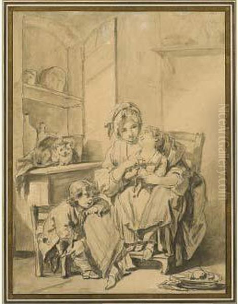 Les Soins Maternels Oil Painting by Jean Baptiste Greuze