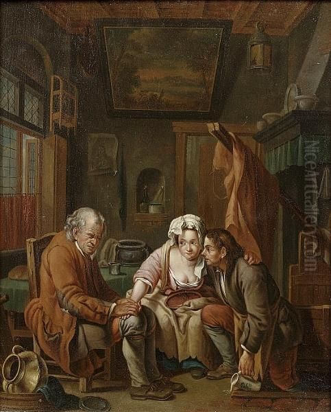 'l'aveugle Trompe' Oil Painting by Jean Baptiste Greuze
